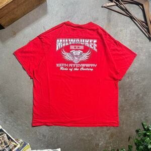 Vintage Y2K Milwaukee 2003 Bike Rally Biker Tee Mens XL Red Silver Flames Shirt